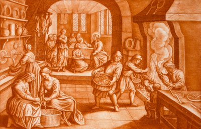 La storia di Maria e Marta, illustrazione dalla Bibbia, incisa da J.C. Bodenehr da Mattaus the Younger Merian