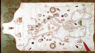Mappa del Mar Mediterraneo (portolano) da Matteo Prunes