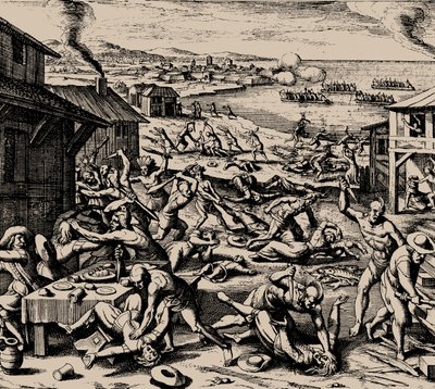 Attacco dei Powhatan del 22 marzo 1622, 1628 da Matthaus the Elder Merian