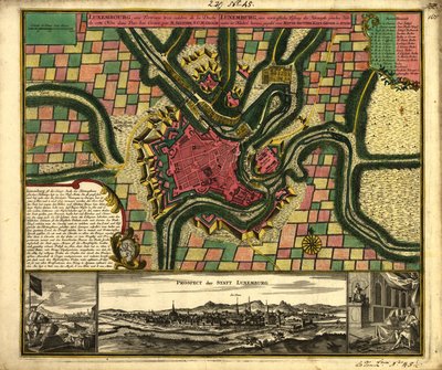 Lussemburgo, una fortezza molto celebre del ducato con questo nome nei Paesi Bassi da Matthaeus Seutter