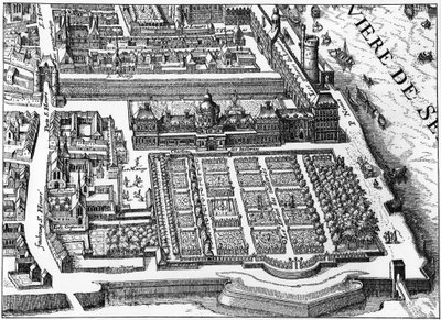 Parigi: il palazzo e il giardino delle Tuileries nel 1615, facsimile del piano di Mathieu Merian da Matthaus the Elder (after) Merian