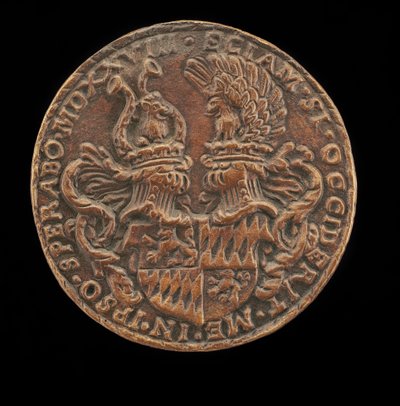 Scudo con elmi e creste [retro], 1528 da Matthes Gebel