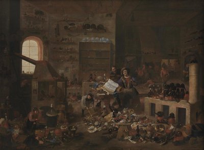 Un alchimista nel suo laboratorio da Mattheus van Helmont