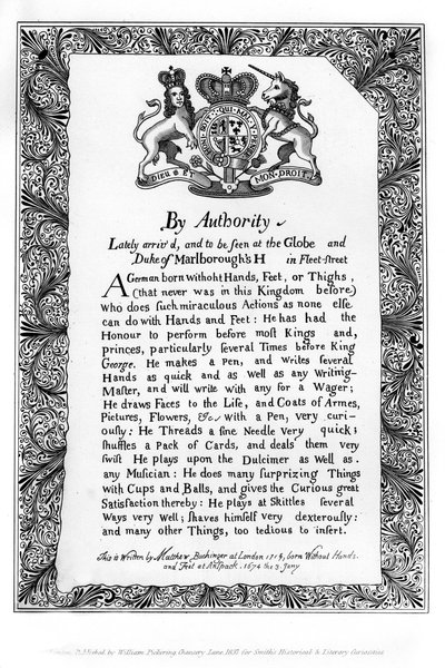 Manifesto calligrafico di Matthew Buchinger, nano di Norimberga da Matthew Buchinger