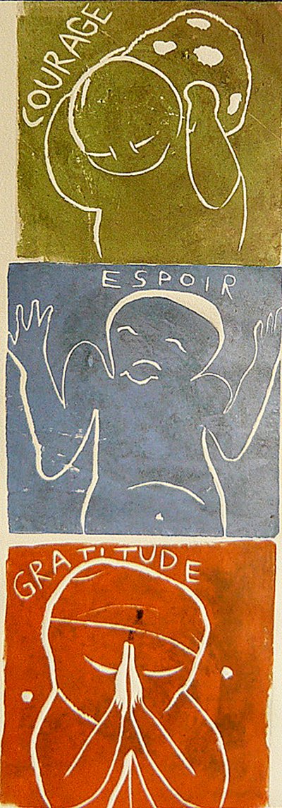 coraggio speranza gratitudine, 2005 (linoprint) da Matthew Hilton