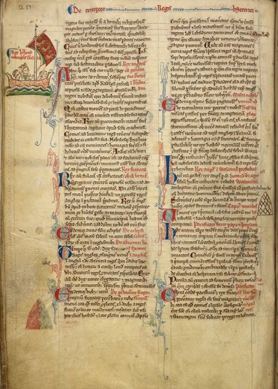 Royal 14 C. VII, f.116v Disegno marginale di Re Enrico III che attraversa il Canale della Manica verso la Bretagna, con parte del testo di accompagnamento scritto a mano dall