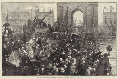 La gara di canottaggio delle università di Oxford e Cambridge, ponte di Hammersmith in un giorno di gara da Matthew White Ridley