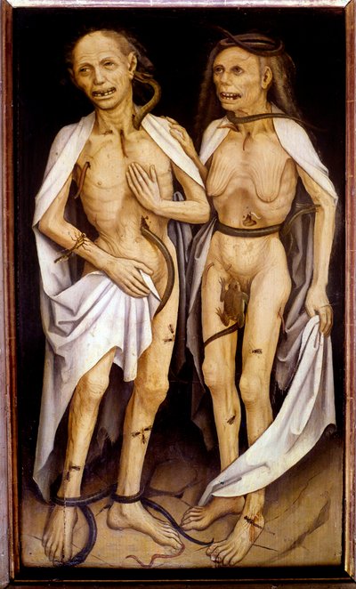 Amanti trapassati, una coppia anziana con corpi in decomposizione trafitti da serpenti e coperti di insetti ricordano Adamo ed Eva da Matthias (c.1480 1528) Grunewald