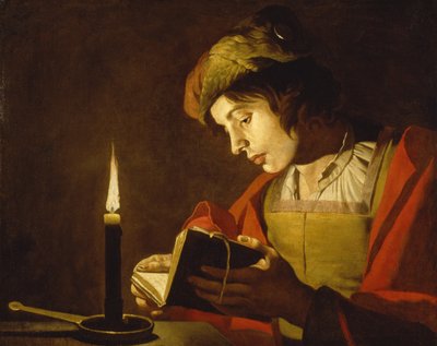 Un giovane che legge alla luce della candela da Matthias (c.1600 p.1650) Stomer