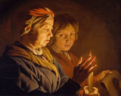 Vecchia donna e un ragazzo alla luce di una candela, 1630-1650 da Matthias Stomer