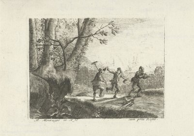 Paesaggio con tre contadini danzanti da Matthieu van Plattenberg
