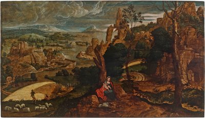 Paesaggio con la Sosta durante la Fuga in Egitto, 1540-1545 da Matthijs Cock