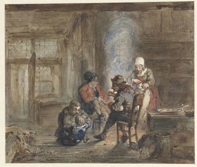 Interno con una famiglia intorno a un focolare da Matthijs Maris