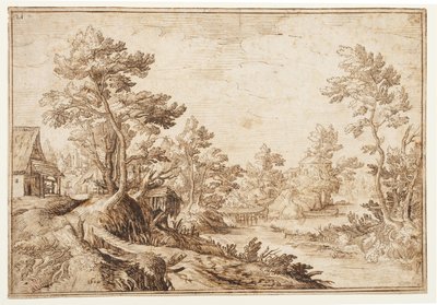 Paesaggio con fiume e villaggio, c.1501-1600 da Matthijs the younger (after) Bril