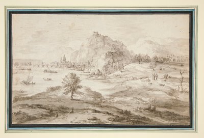 Paesaggio montuoso con porto e città da Matthys Cock