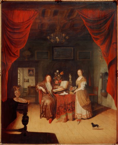 Uno studioso e sua moglie in un interno da Matthys Naiveu