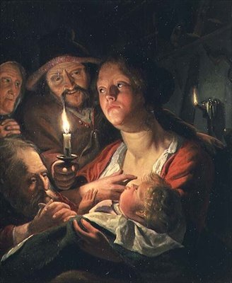 Madre e Bambino alla Luce della Candela da Matthys Naiveu