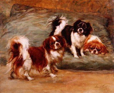 Tre Spaniel King Charles su un Cuscino da Maud Earl