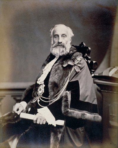 Mr Burt, sceriffo di Londra, con indosso una veste scarlatta, distintivo e catena da sceriffo, c1865 da Maull and Co