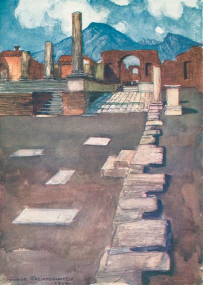 Il Foro, Pompei (litografia a colori) da Maurice (after) Greiffenhagen