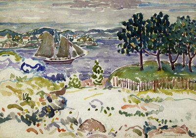 Insenatura con barca a vela, Maine, ca. 1913-1915 da Maurice Brazil Prendergast