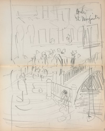 Taccuino italiano: Ponte St. Margarita pagina 67 e 68, 1898-1899 da Maurice Brazil Prendergast