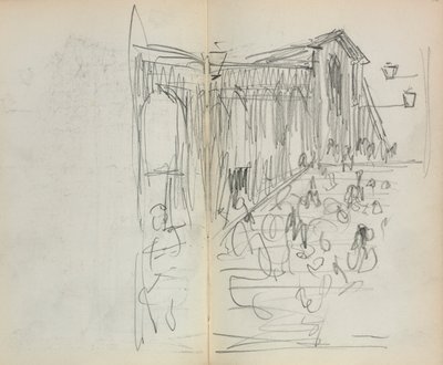 Taccuino italiano: Ponte con figure pagine 95 e 96, 1898-1899 da Maurice Brazil Prendergast