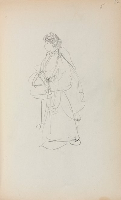 Taccuino italiano: Donna in piedi con una cartella pagina 56, 1898-1899 da Maurice Brazil Prendergast