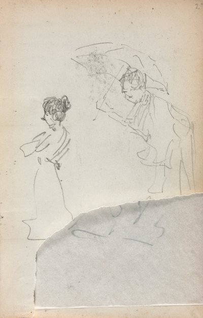 Taccuino italiano: Donna in piedi di profilo e uomo con ombrello pagina 2, 1898-1899 da Maurice Brazil Prendergast