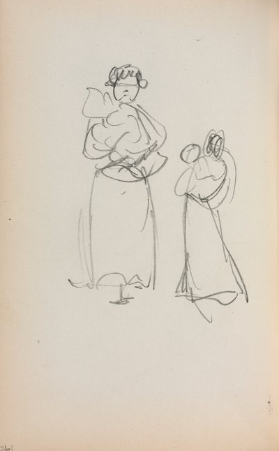 Taccuino Italiano: Due Donne in Piedi che tengono Neonati pagina 140, 1898-1899 da Maurice Brazil Prendergast