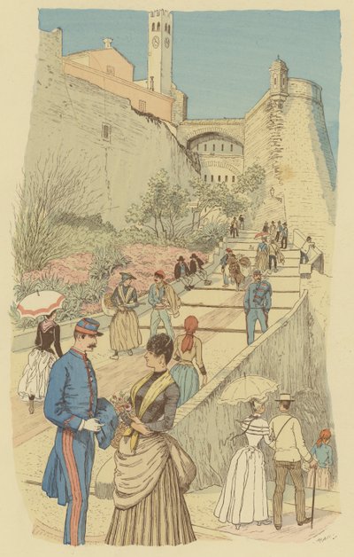 Persone che camminano sulla Grande Scalinata al Palazzo Reale, Monaco da Maurice Charles Mathieu Bonvoisin