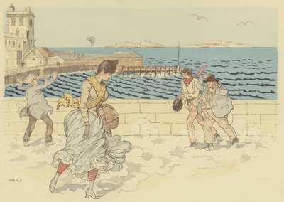Il Mistral rende ventosa la giornata sulla Promenade de la Corniche, Marsiglia, Francia da Maurice Charles Mathieu Bonvoisin