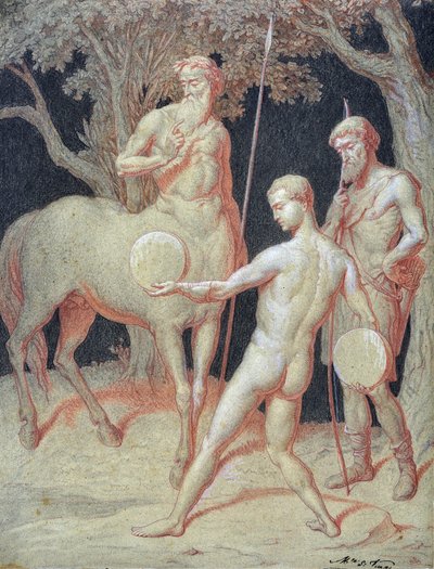 Educazione di Ercole da parte del Centauro Chirone (disegno) da Maurice De Vaines