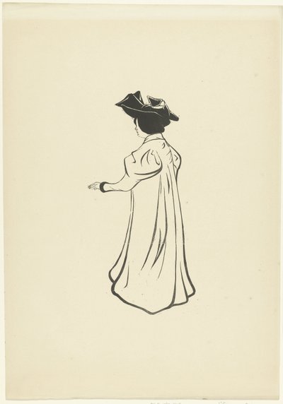 Donna in piedi con cappello e braccio teso da Maurice Delcourt