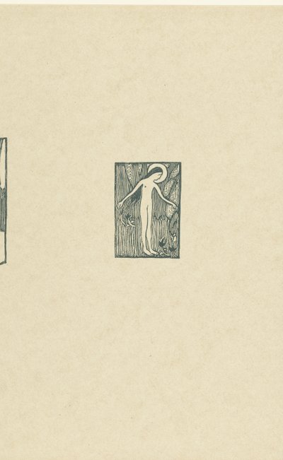 Illustrazione con santa nuda femminile in piedi vicino a un albero accanto a una poesia nella raccolta di Paul Verlaine da Maurice Denis
