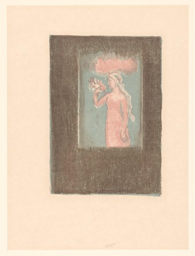 Giovane ragazza con fiori davanti a una finestra da Maurice Denis