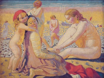 Sulla spiaggia con un cappello rosso da Maurice Denis