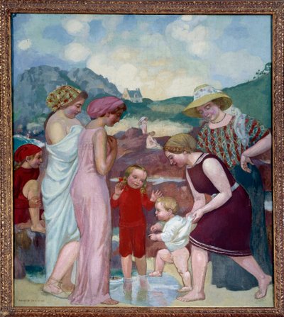 I primi passi. Un giovane ragazzo fa i suoi primi passi davanti a sua madre e alla famiglia da Maurice Denis