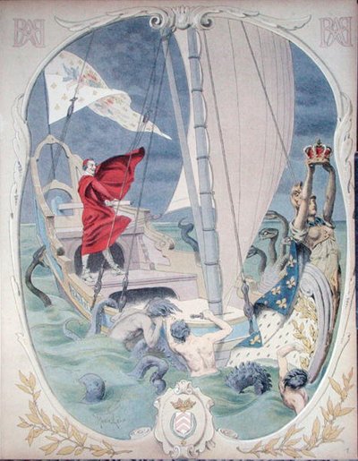 Armand-Jean du Plessis, Cardinale Richelieu (1585-1642) come protettore della lealtà alla Corona francese, illustrazione da una vita di Richelieu di Theodore Camu da Maurice Leloir