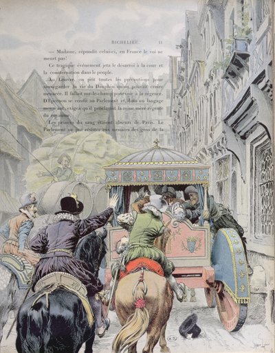 Assassinio di Enrico IV da parte di François Ravaillac nella rue de la Ferronerie il 14 maggio 1610, c.1900 da Maurice Leloir