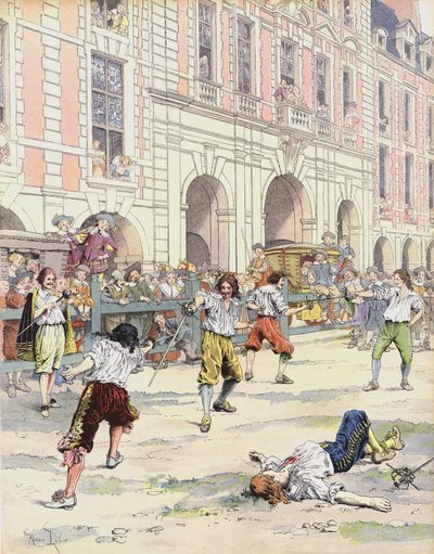 Boutteville e Beuvron duellano in Place Royale da Maurice Leloir
