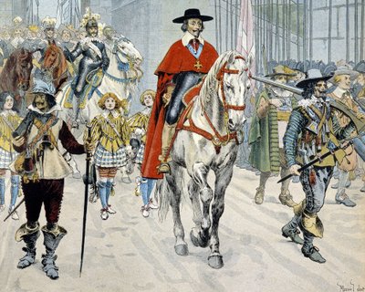 Cardinale Richelieu che cavalca per le strade di Parigi da Maurice Leloir