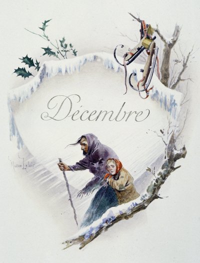 Dicembre "La Canzone del mese" di Jérôme Doucet, illustrazione - Maurice Leloir, ed. Reims 1904. L. Michaud da Maurice Leloir
