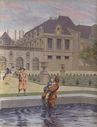 La caduta del giovane Luigi XIV nella piscina del Palais-Royal da Maurice Leloir