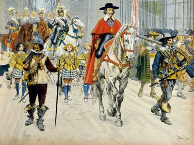Storia della Francia: Funerale del Re Luigi XIII (1601-1643) e del Cardinale Richelieu (Armand Jean du Plessis) da Maurice Leloir