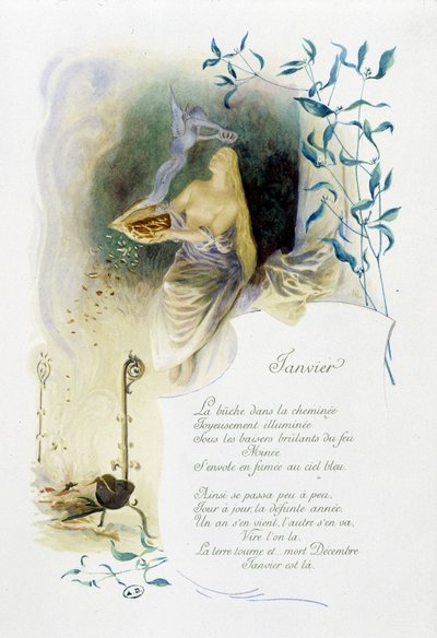 Gennaio "La Chanson du mois" di Jérôme Doucet, illustrazione - Maurice Leloir, ed. Reims 1904. L. Michaud da Maurice Leloir