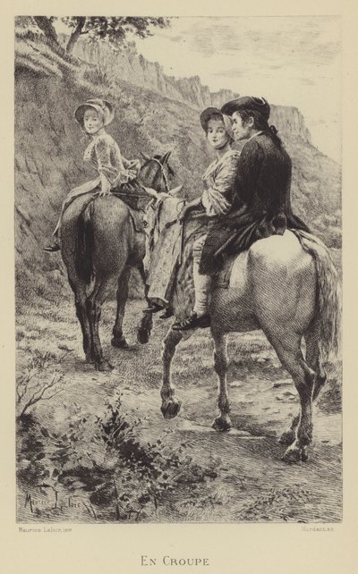 Jean-Jacques Rousseau e due giovani donne in viaggio a cavallo da Maurice Leloir