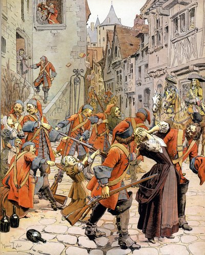 Le Dragonnades: dispersione di una famiglia protestante da Maurice Leloir
