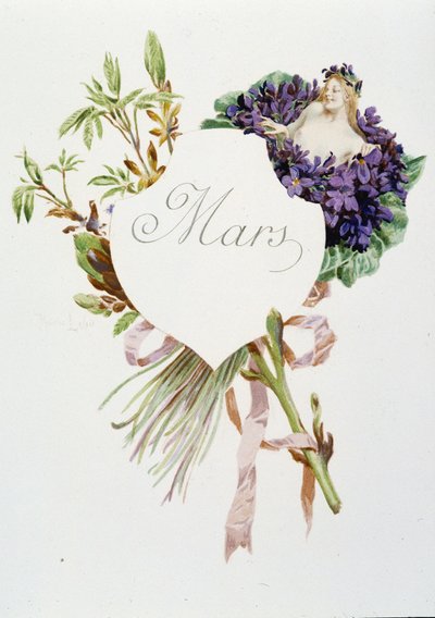 Marzo "La Canzone del mese" di Jérôme Doucet, illustrazione - Maurice Leloir, ed. Reims 1904. L. Michaud da Maurice Leloir