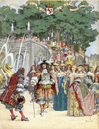 Nicolas Fouquet riceve il re inglese Luigi XIV nel suo castello di Vaux Le Vicomte, Francia, 17 agosto da Maurice Leloir